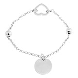 Pulsera Cadenita, Con Medalla, Corazón Y Bolitas, Plata 925