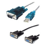 Cabo Usb 2.0 P/ Serial Rs232 Db9m + Cabo Db9 F+ F