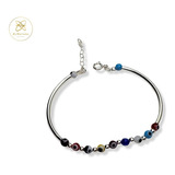 Pulsera Plata Semi Rigida Con Ojos De Colores