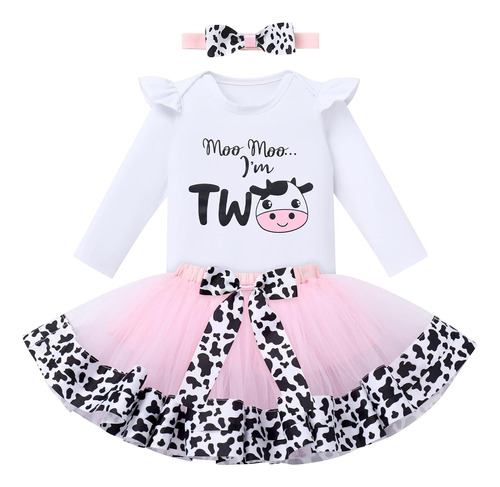 Tierno Conjunto Disfraz De Vaca Tutu Para Niña Vestido Moño