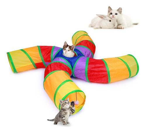 Brinquedo Cat Túnel Para Gato Com 4 Saídas Dobrável + Bolsa