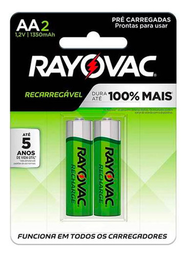 02 Pilhas Aa Recarregáveis 1350mah Rayovac 1 Cart C/ 2 Unid