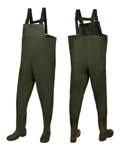 Wader Traje Pesca Pvc Reforzado Ajuste Tiradores Con Botas