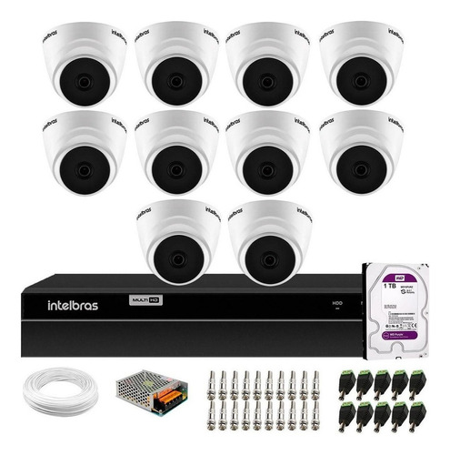 Kit 10 Câmeras Vhl 1120 D Hd 720p 3.6mm Dvr Mhdx 1216 1tb