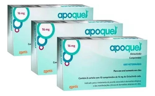 Kit 3 Apoquel 16 Mg Dermatite Anti Coceira Cães Cão 60 Comp