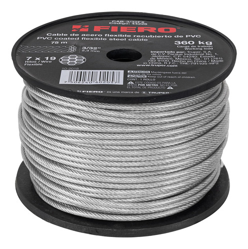 Cable Acero Recubierto 3/32 7x19 Hilos 75 Mt Fiero 44226