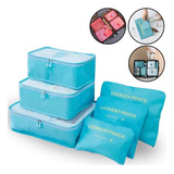 Kit Bolsas De Armazenamento Organizador Para Viagem 6 Pçs Cor Azul Desenho Do Tecido Liso