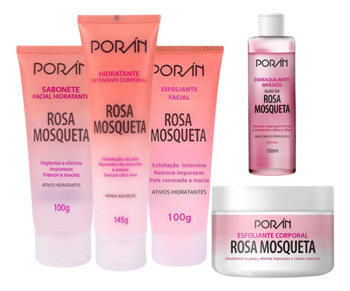 Kit Skincare Rosa Mosqueta Completo Pele Seca Sensível Poran