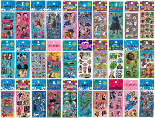 Kit 300 Cartelas Adesivo Infantil Sticker Vários Personagens