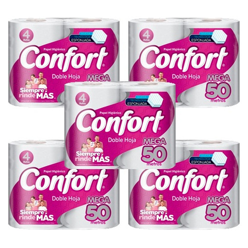 Papel Higiénico Confort 50mt Pack X5 20 Rollos