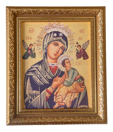 Cuadro Virgen Del Perpetuo Socorro De 29x34cm Marco Dorado