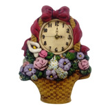 Reloj De Pared Decorativo Cerámica Canasta Con Flores.