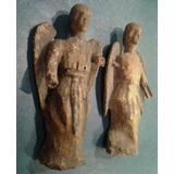 Par De Antigua Talla Madera Escultura Santo  Arcangel Angel