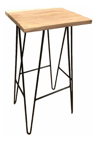 Silla Estilo Industrial Banco Bar Alto Con Madera Parota