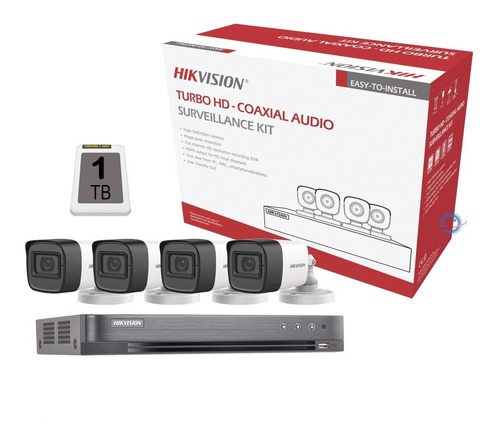 Kit Cctv 4 Cámaras  Hikvision 5 Mpx Turbo Hd Audio 1tb