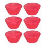 Jogo De Formas De Cupcake Silicone Redondo 6 Unidades Cor Vermelho
