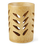 Vaso Redondo De Bambú Con Soporte Para Cepillos De Dientes