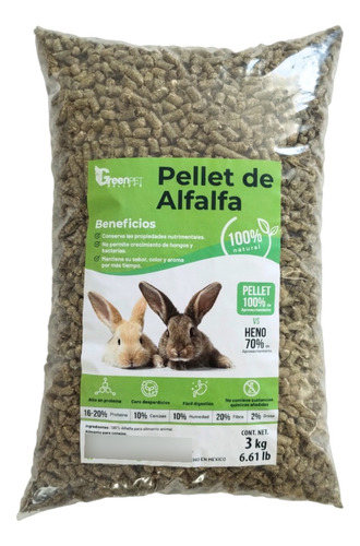 Pellet De Alfalfa Para Conejo 3kg Green Pet Pellets Alimento