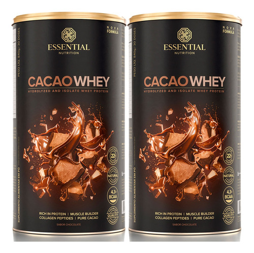 Suplemento Em Pó Essential Nutrition  Cacao Whey Proteína Cacao Whey Sabor  Chocolate Em Pote De 840g 2 Un  Pacote X 2 U