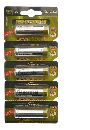 Pilas Macrotel Recargable Aa Mw2700 2700mah Precargadas 5/u