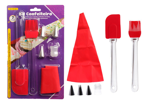 Kit Confeitaria 7 Peças Saco Bico Espatula Pincel