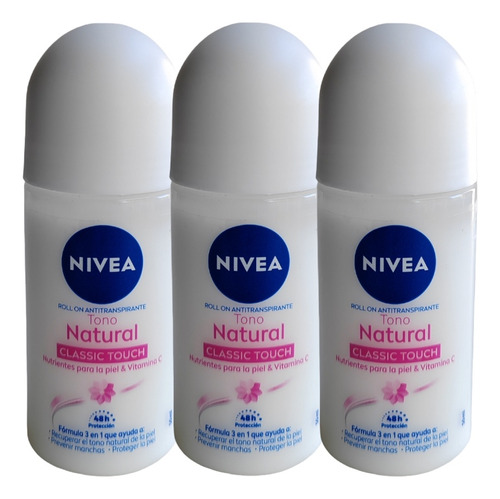 Pack X3 Nivea Desodorante Roll On Tono Natural Classic Touch
