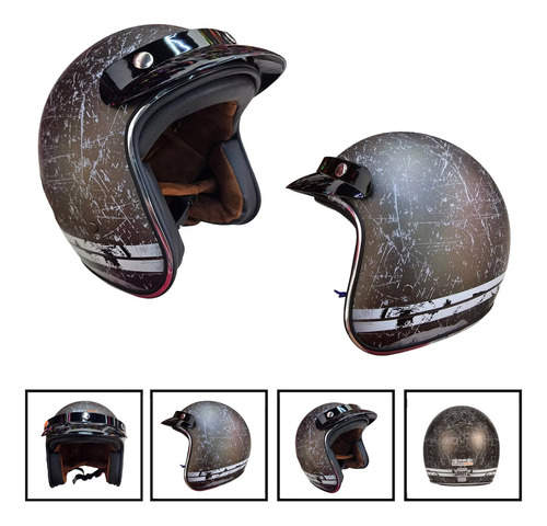 Casco 3/4 Certificado Certif Dot  Meteor Cafe/gris Mate Rmb