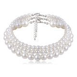 Multi-layer White Imitation Pearl Necklace Bead Chain Punk