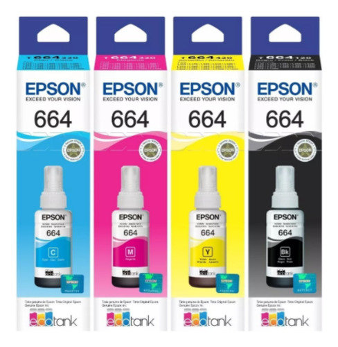 Kit 4 Refil T664 Para Epson L375 L395 L396 L355 L365 Novo