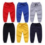 6 Pantalones De Talle Medio De Color Liso Para Niños, Unisex