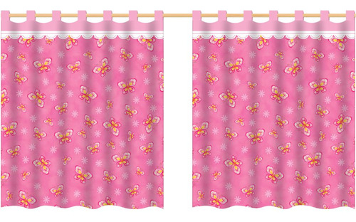 Cortina Decorativa Quarto Criança Menina Borboleta Pink 1,4m