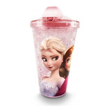 Copo Térmico C Canudo Retrátil Frozen Disney Elsa E Anna @ Cor Rosa