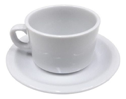 Juego Taza Cafe C/leche Y Plato Porcelana Tsuji 450 Blanca
