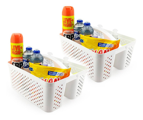 Kit 2 Cesto Organizador C/ Alça Nitron Produtos De Limpeza Cor Branco