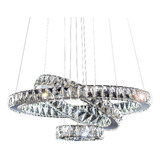 Lustre Pendente Cristal K9 Led 3 Anéis C/ Controle Remoto Cor Cromado/transparente 110v/220v