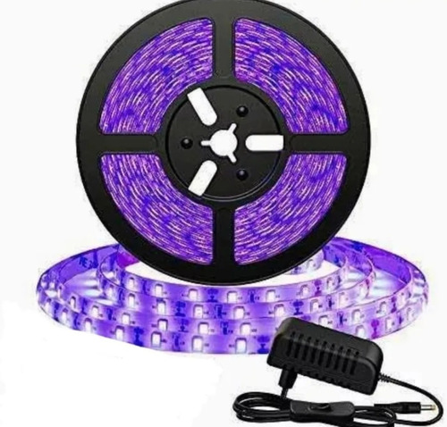 Cinta Led 12v Uv Negra Fluor Adhesiva 5mts + Adactador 220v