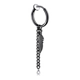 Arete Hombre Pluma Cadena Piercing Colgante Clip Moda Negro