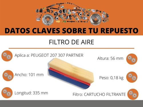 Filtro De Aire Rectangular Peugeot 207, 307, Partner 33x8x5 Foto 3