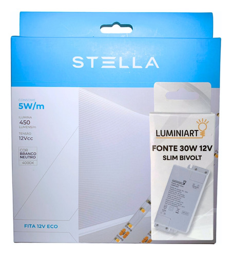 Fita Led Eco 5w/m Stella + Fonte Slim 30w Pronta Entrega