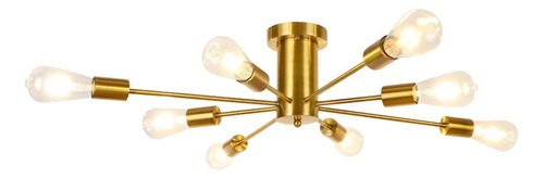 Lámpara De Techo Semiempotrada Dorada, 8 Luces Chapadas En O