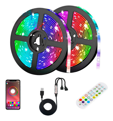 Tira Cinta Led Rgb 5050 Ritmica Usb App 5mtrsx2