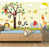 Adesivo Infantil Painel Zoo Animais Safari Papel De Parede Arvores Galhos Decoração Criança Espaço Kids Brinquedoteca 08 Cor Colorido