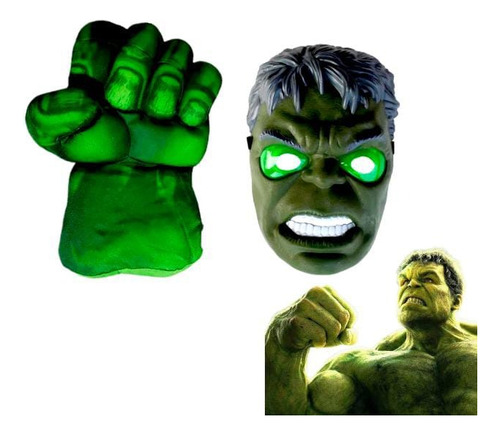 Combo Hulk Mascara C/ Luz + Puño Personaje Increíble Hulk