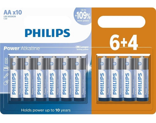 Pilha Alcalina Philips Aa Lr6p10bp/59 - 10 Unidades