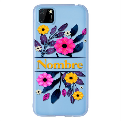 Funda Huawei Antigolpes Flores Personalizada Con Nombre