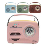 Radio Vintage Parlante Bluetooth Portatil Spica Sp-120p Am/fm Color Rosa