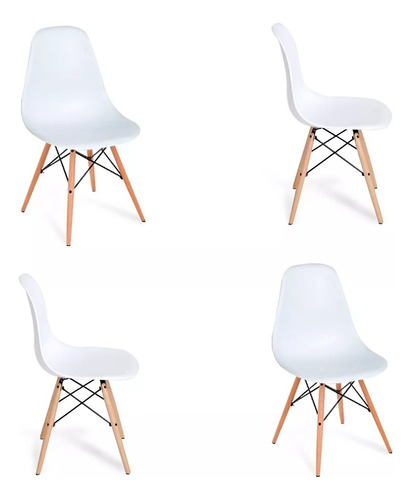 Silla Para Comedor Moderna Tipo Eames 4 Pzas Patas Madera 