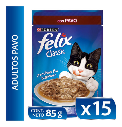 15x Alimento Para Gatos Felix Adultos Pavo En Salsa 85gr Np