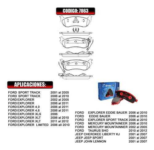 Pastillas D Freno Trasera Ford Mercury Montainner 2001 7863 Foto 2