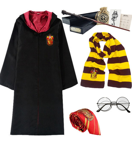 Uniforme De Harry Potter - Capa De Hogwarts + Varita A Elegir + Bufanda + Corbata + Lentes